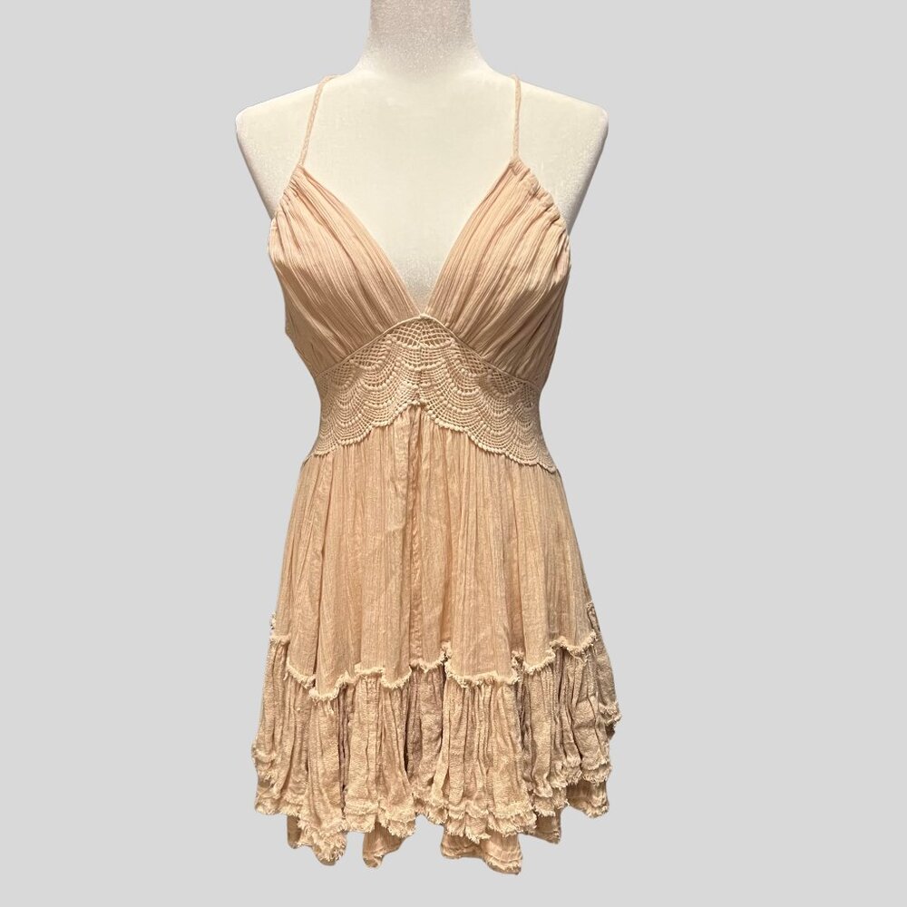 Free People Open Back Crochet Mini Dress S